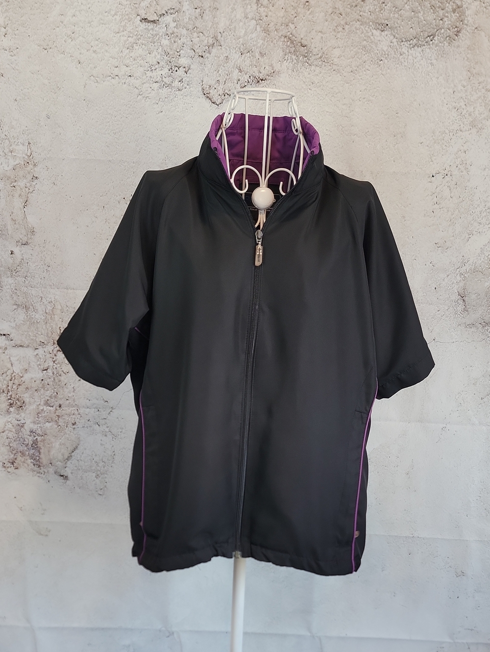 Pro Quip Golf Jacket Black with Purple Trim Short Sleeves Womens Size M